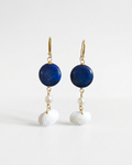 Aretes Moneda de Lapislázuli Perlas Naturales y Concha
