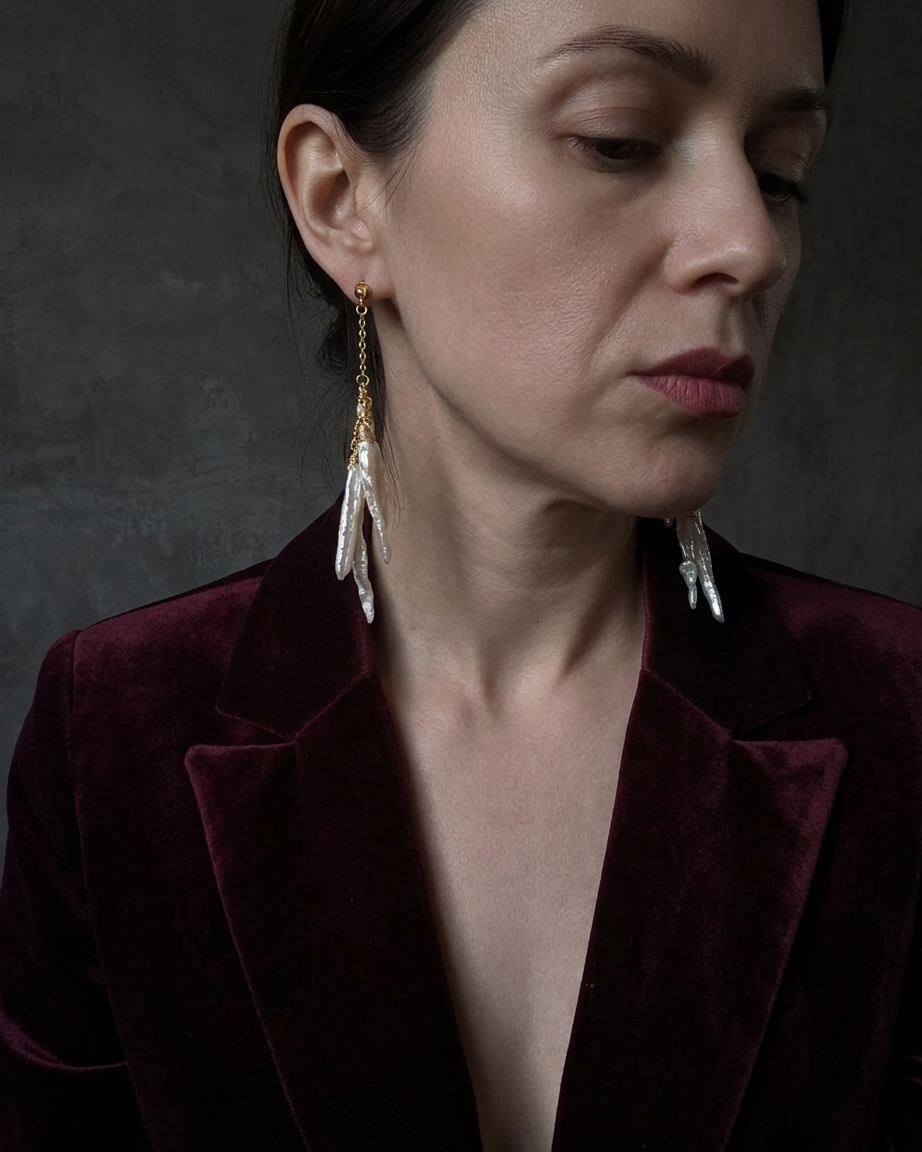 Aretes de Perlas Naturales Barrocas y Oro Laminado