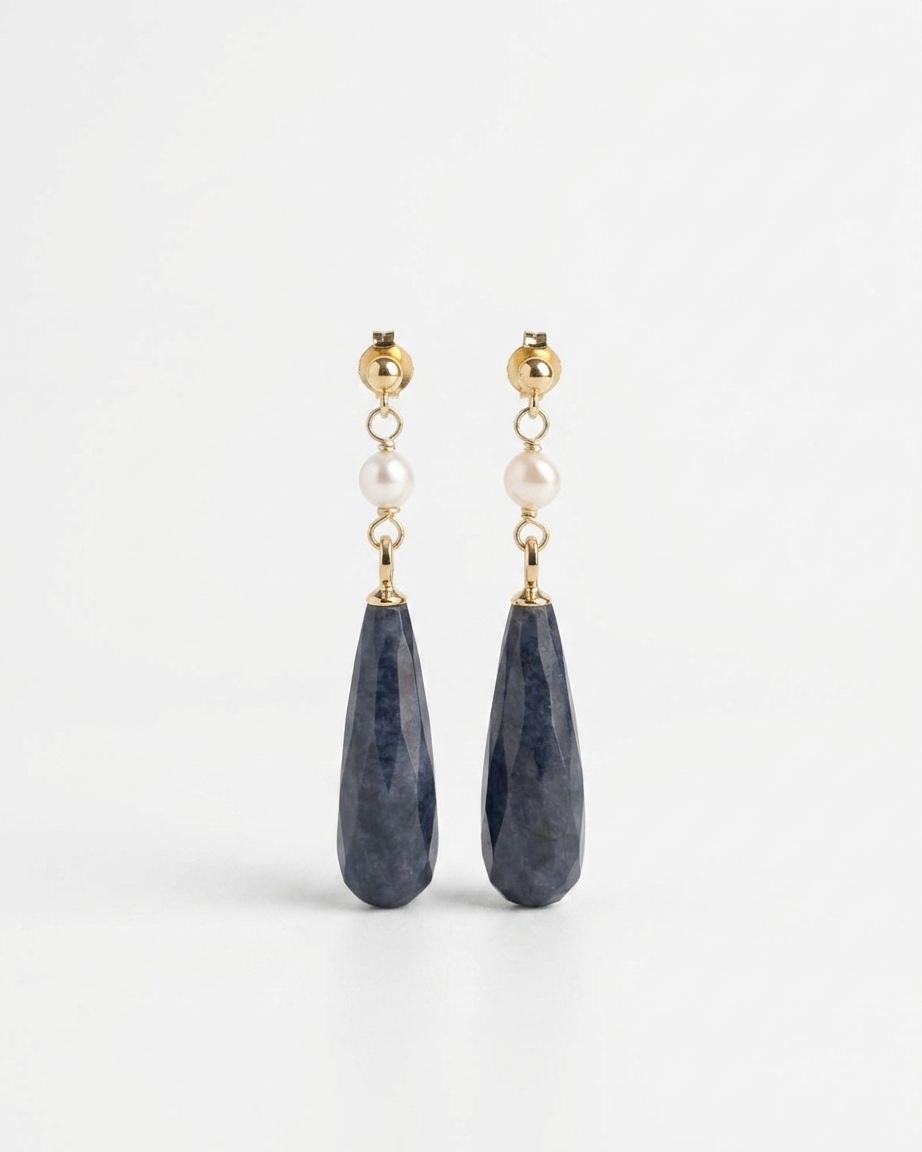 Aretes Gota de Jade Azul y Perlas Naturales