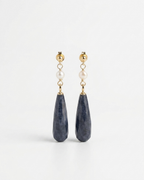 Aretes Gota de Jade Azul y Perlas Naturales