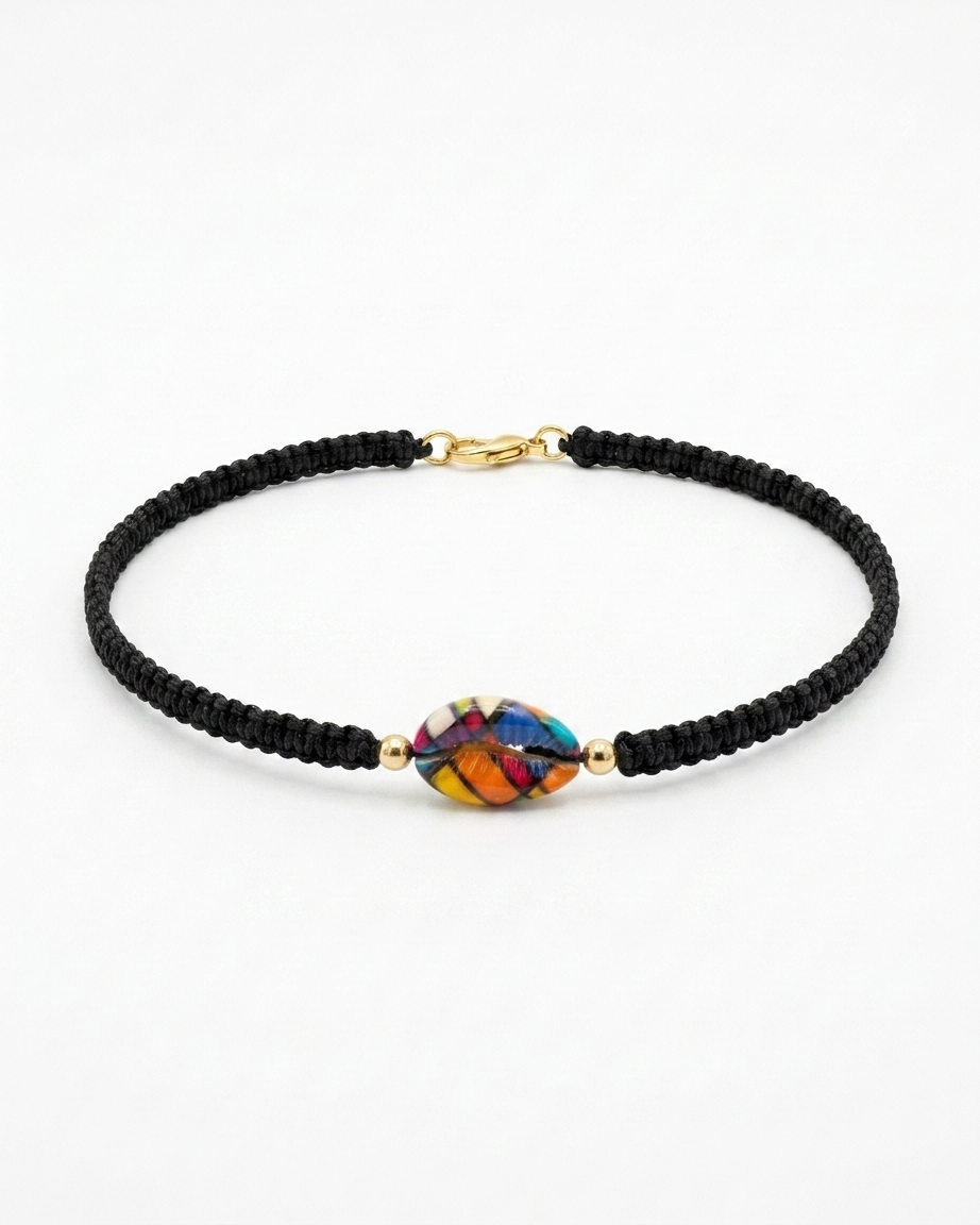 Collar Tipo Choker Macramé Negro Caracol Pintado