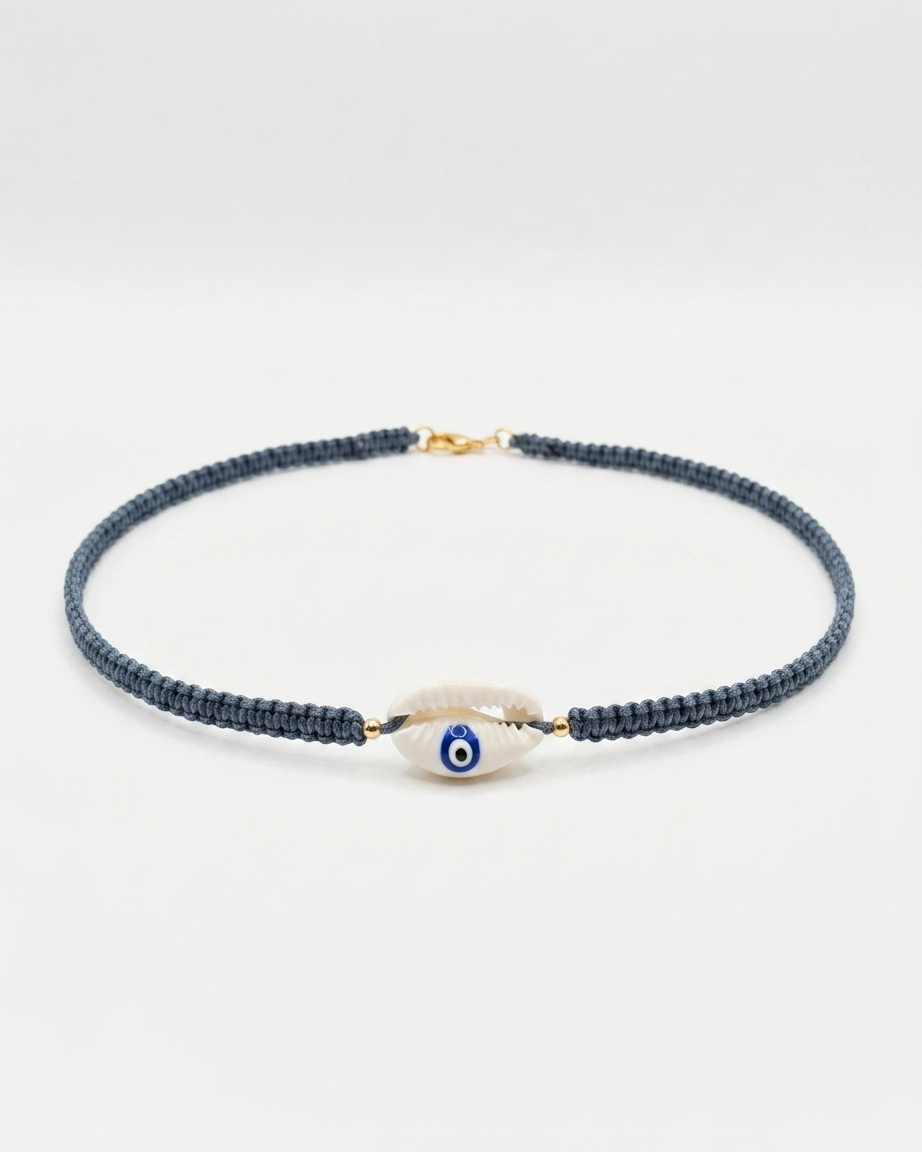 Collar Choker Macramé Azul Caracol Pintado
