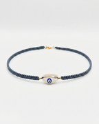 Collar Choker Macramé Azul Caracol Pintado