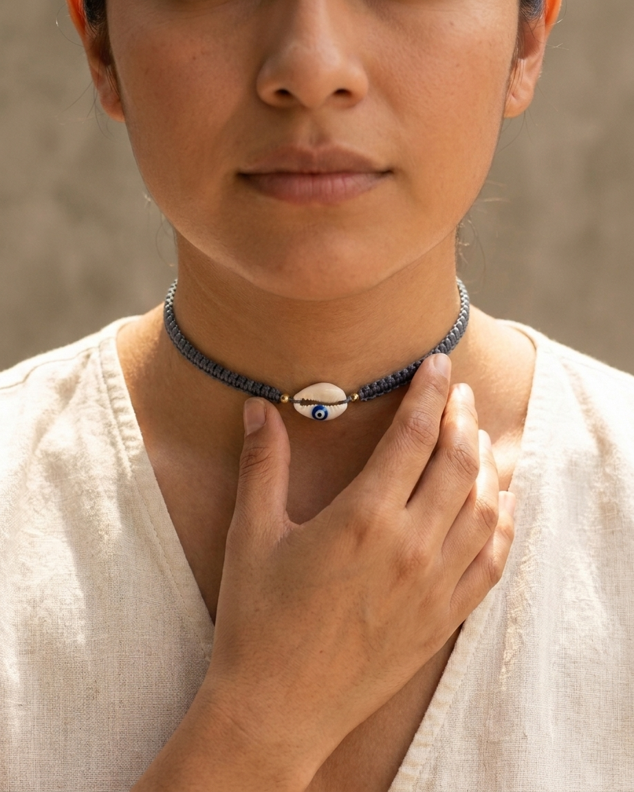 Collar Choker Macramé Azul Caracol Pintado