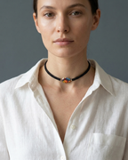 Collar Tipo Choker Macramé Negro Caracol Pintado