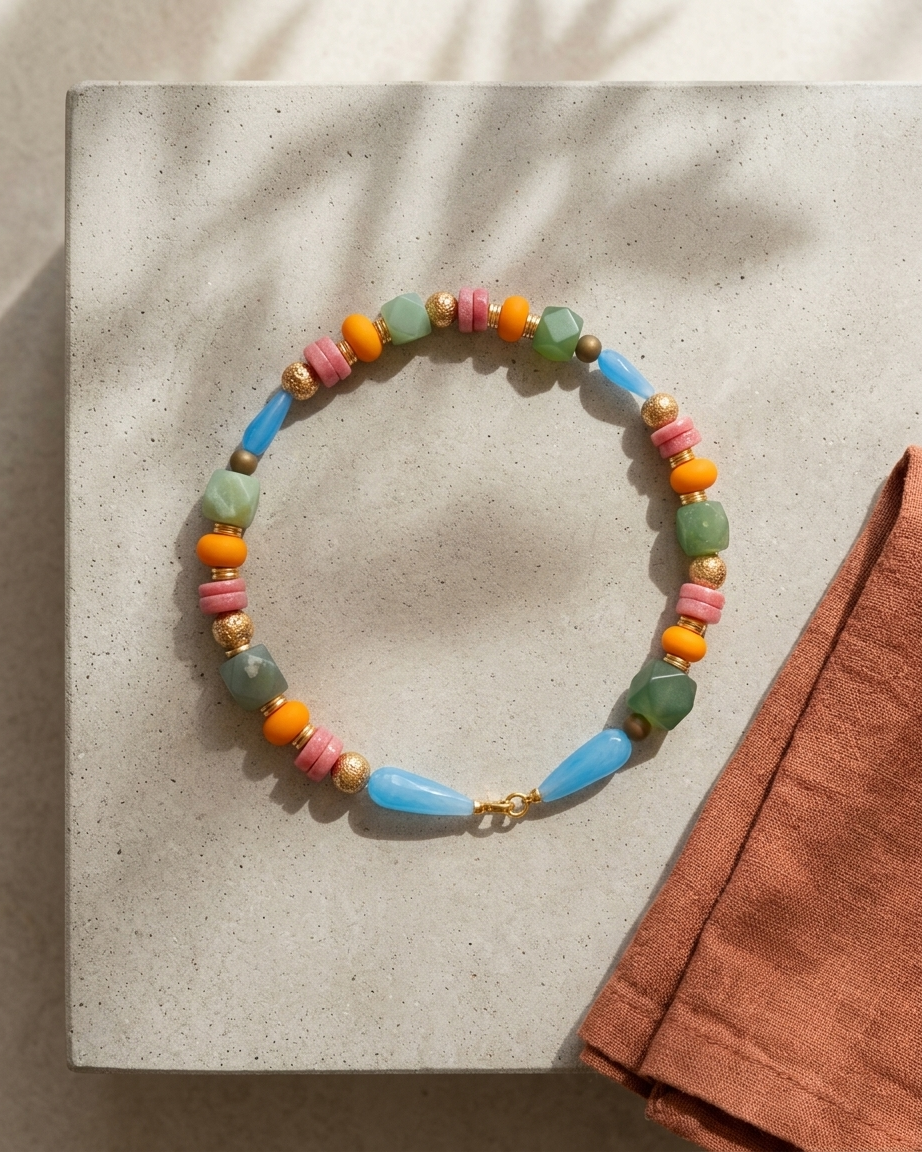 Collar de Piedras Naturales Jade Arenilla de Ghana y Muranos