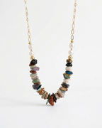 Collar Chips de Piedras Naturales y Perlas Naturales en Oro Laminado