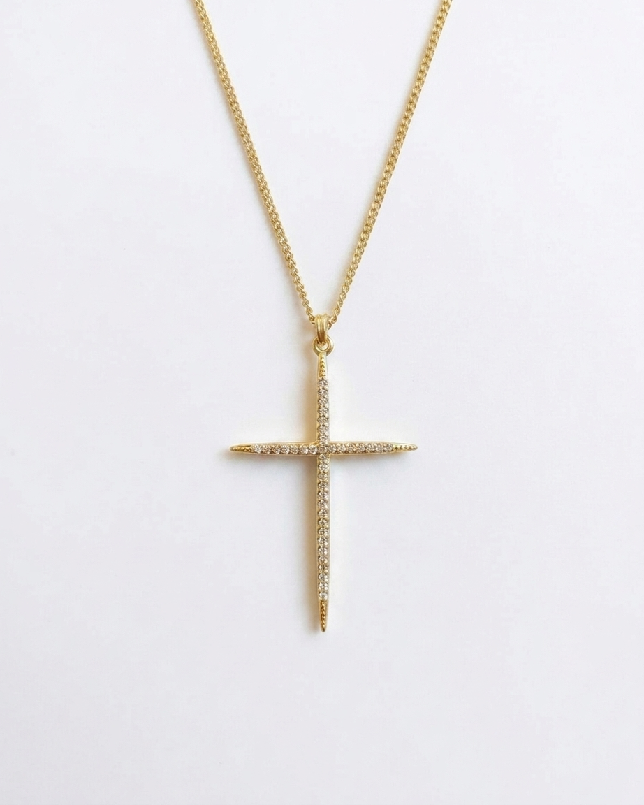 Collar Cruz con Incrustación de Zirconias Minimalista