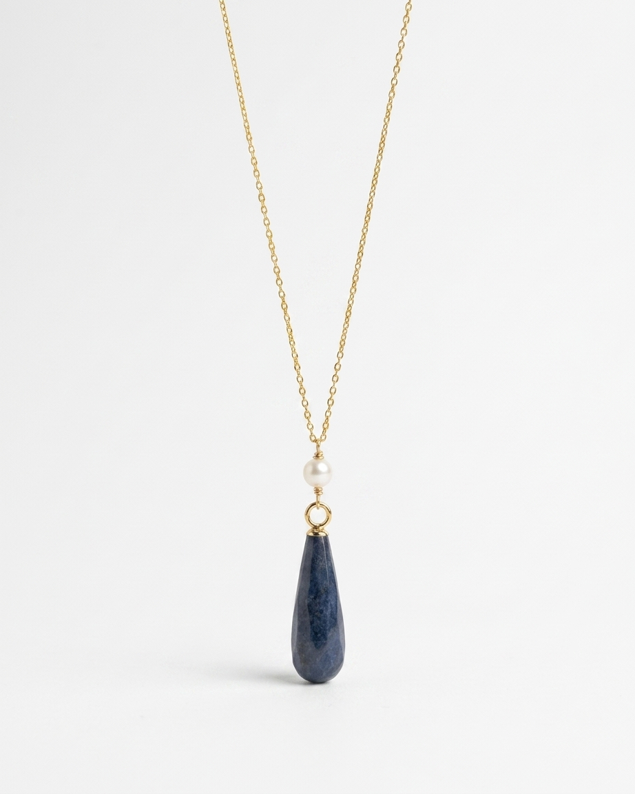 Collar Gota de Jade Azul y Perlas Naturales