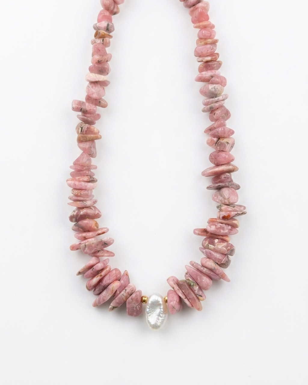 Collar Doble Nuggets de Rodonita y Perlas Naturales
