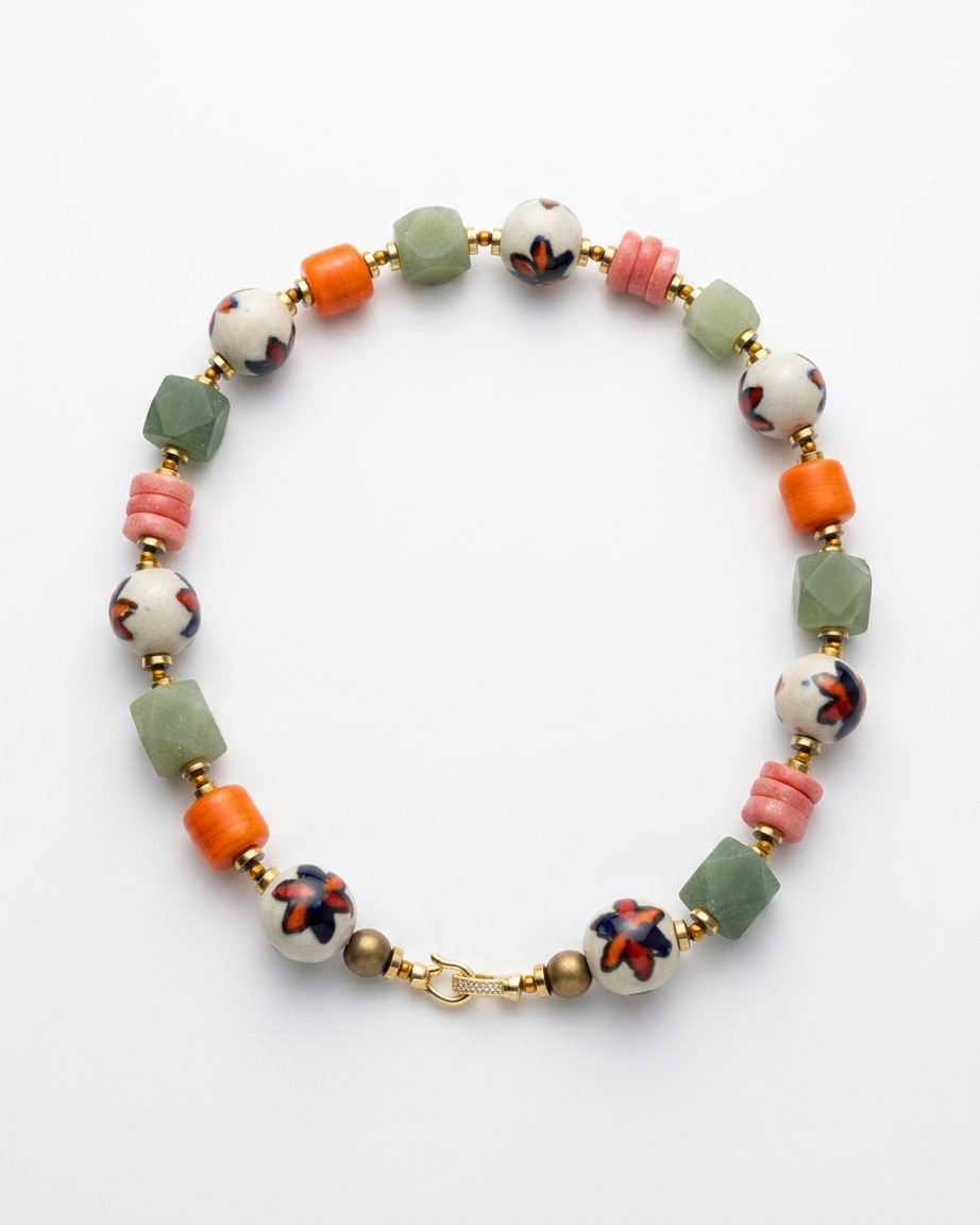 Collar de Piedras Naturales Jade Arenilla de Ghana Muranos y Cerámica