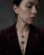 Collar de Rodonita Cristal de Murano Natural Colgante y Hematita Dorada