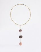 Collar de Rodonita Cristal de Murano Natural Colgante y Hematita Dorada