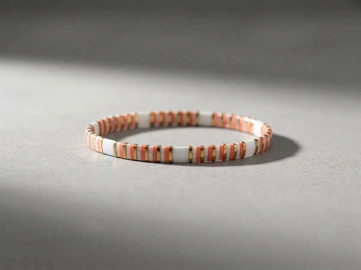 Pulsera de Cuentas Miyuki Tila Blanco y Salmón