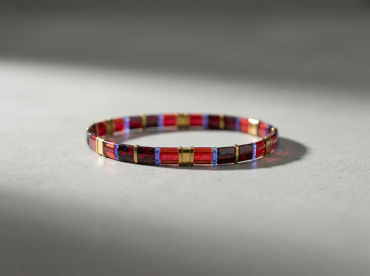 Pulsera de Cuentas Miyuki Tila Roja y Hematita