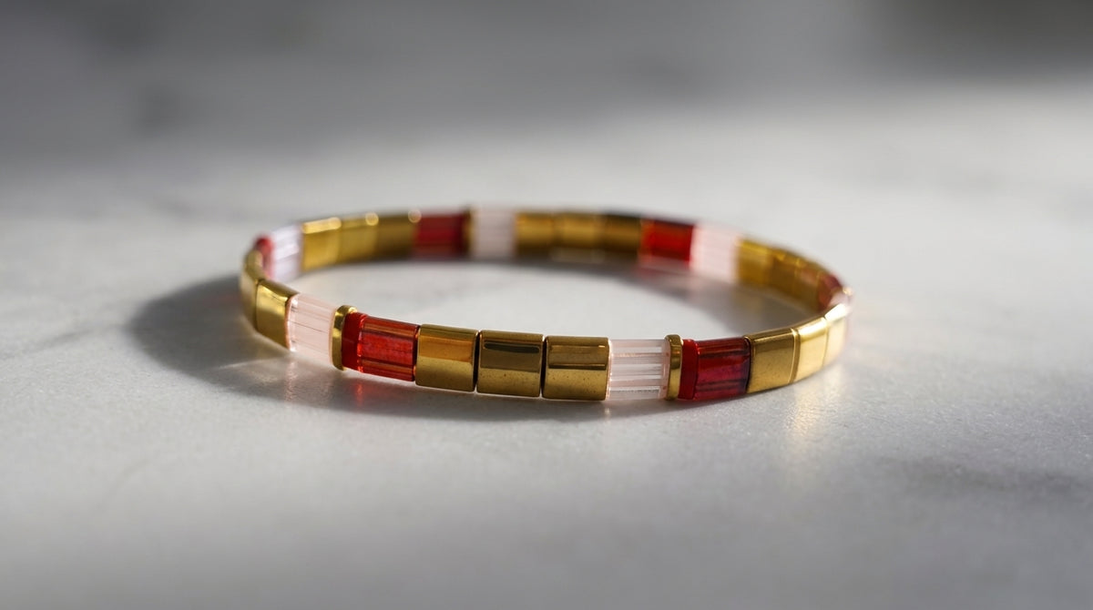 Pulsera de Cuentas Miyuki Tila Roja y Hematita