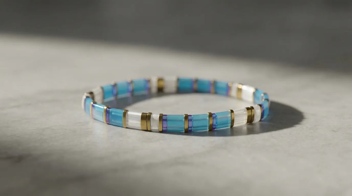 Pulsera de Cuentas Miyuki Tila Azul y Blanco