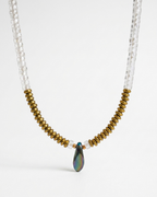Collar de Piedras y Hematita con Dije de Gota Tornasol
