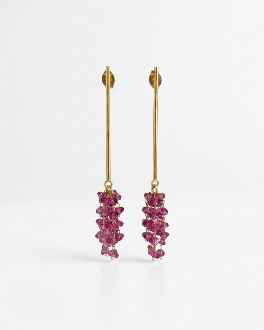 Aretes de Cristales en Forma de Racimo y Tubo Minimalista