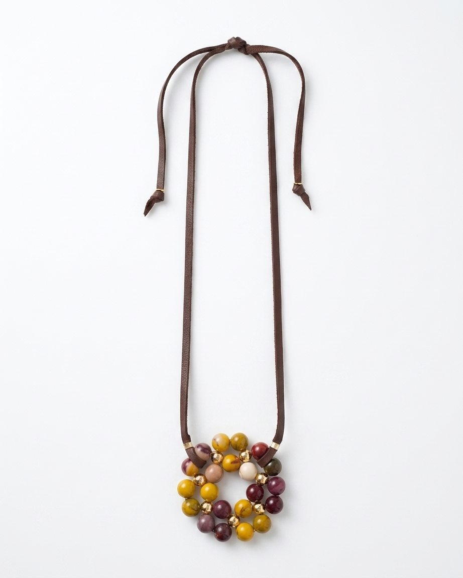 Collar de Jaspe Mokaita Diseño Tejido y Cuero Natural