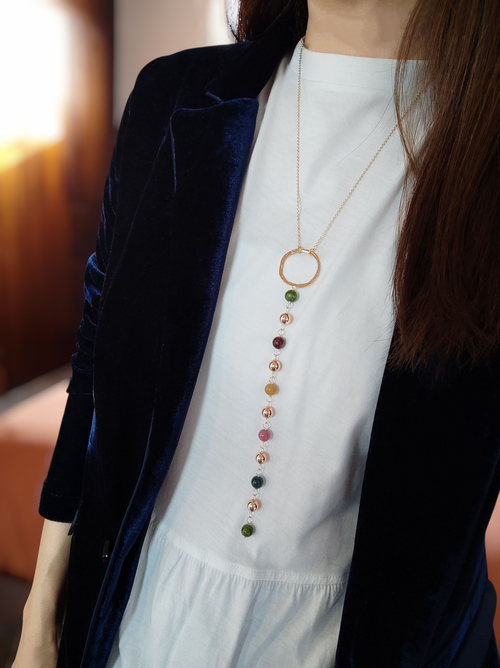 Collar Aro Martillado de Oro laminado con Ágatas Naturales